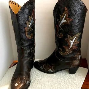 Italian boots Ostrich skin with handstitched detail brass toe Western style